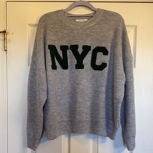 Gray Crew Neck Sweater with NYC Design